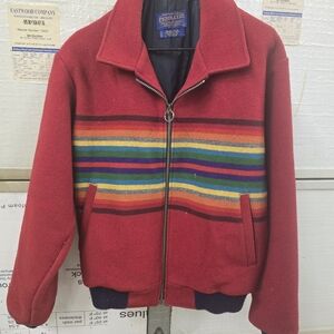 Pendleton Red Wool Jacket with Multicolor Stripes
